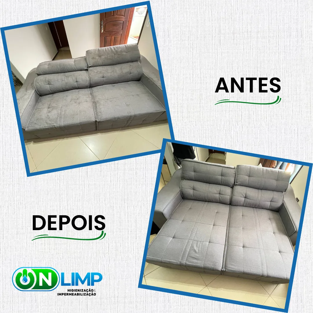 Antes e depois — Sofá Cinza Escuro higienizado